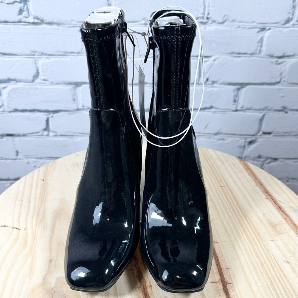 A New Day Women’s Penelope Black Faux Patent Leather Ankle Boots Size 8.5 - Picture 3 of 9
